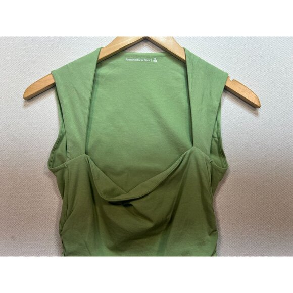 Abercrombie & Fitch Women's Side Ruched Luxe Open Neck Top Sleeveless Sz M Green - Picture 6 of 12